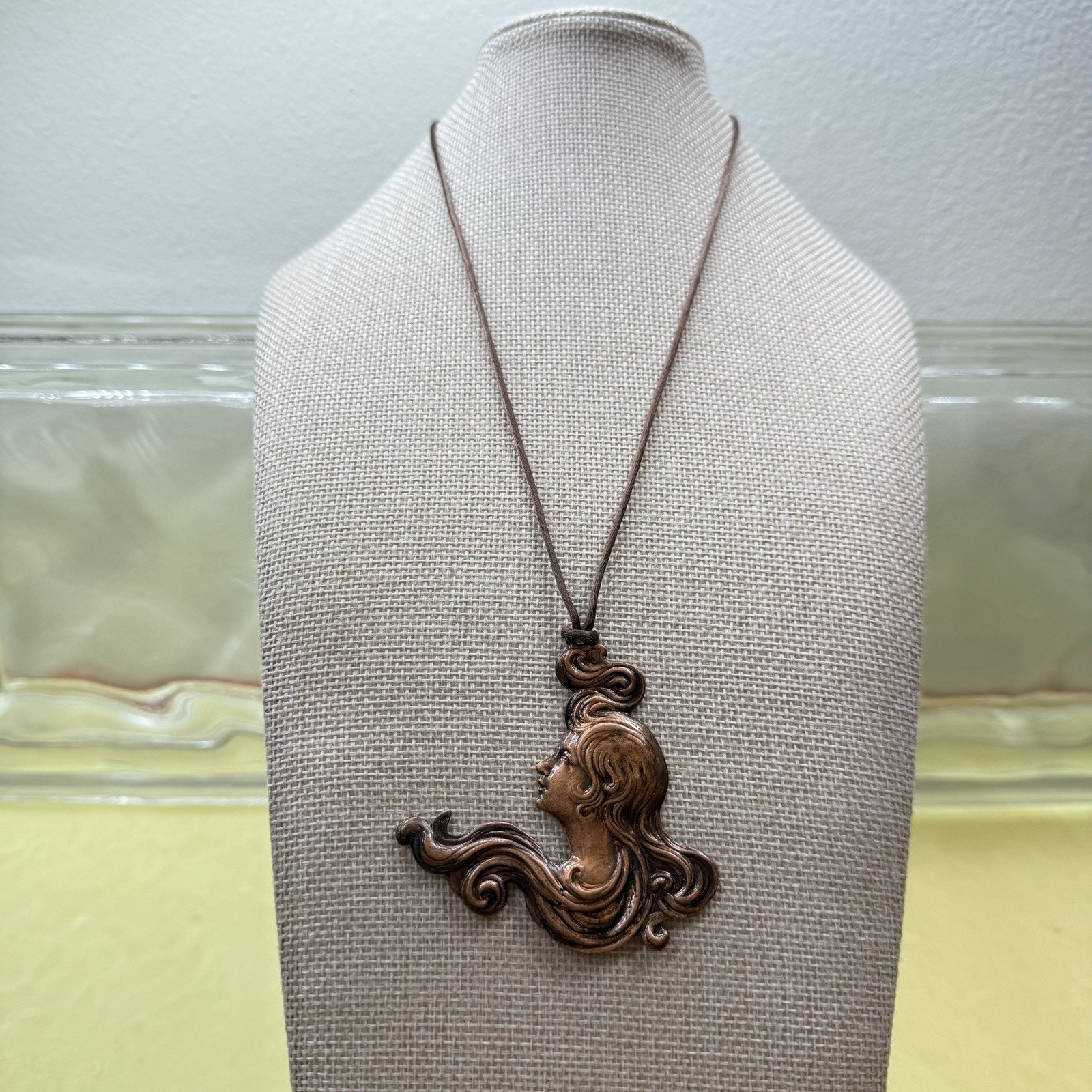 Vintage 1979 Talcon Int. Denver Art Nouveau Revival Copper Necklace Lady Profile