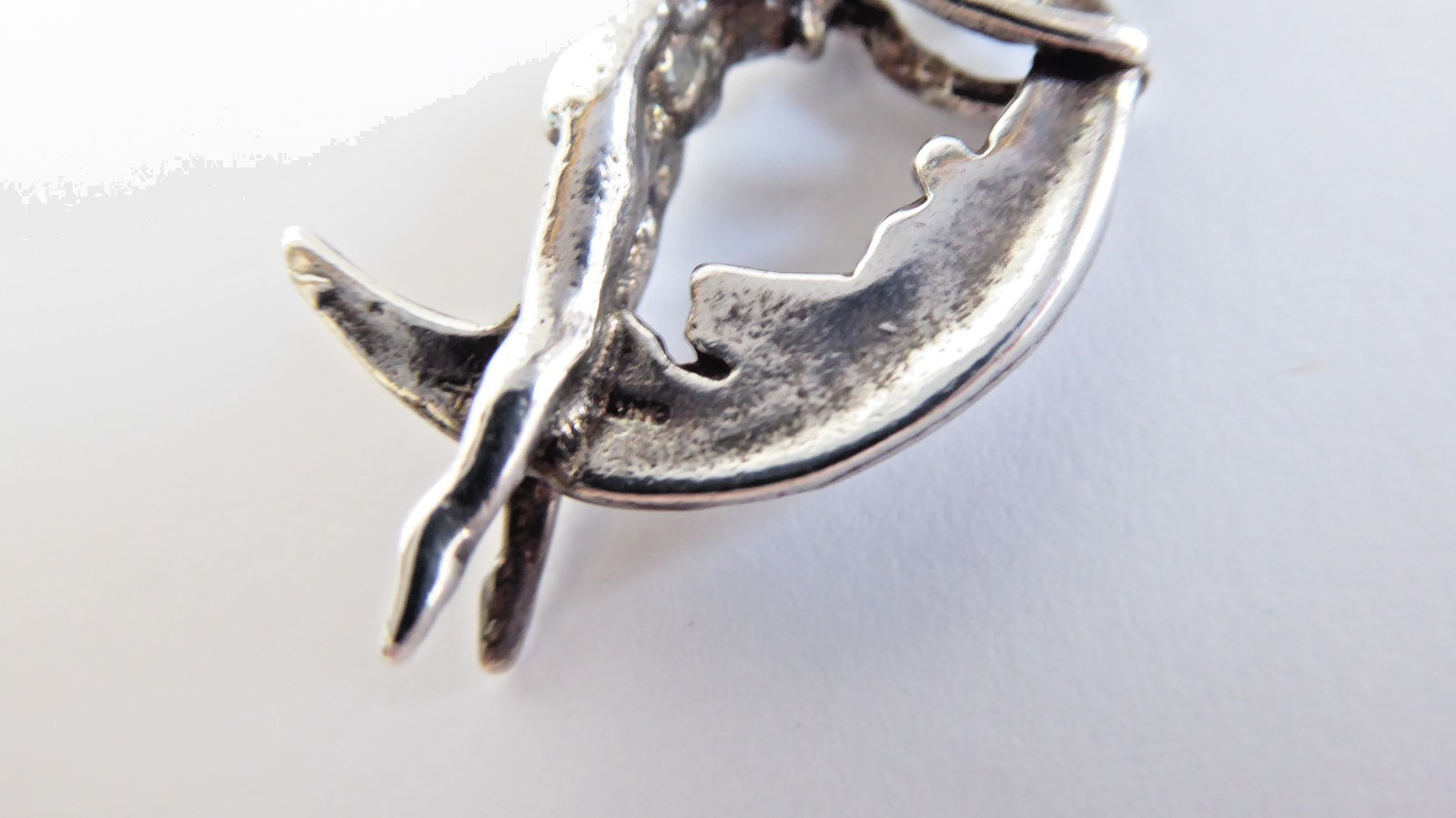 Risque Sterling Silver Pendant Nude Woman Riding Moon 4.7 grams Solid 925 Fairy