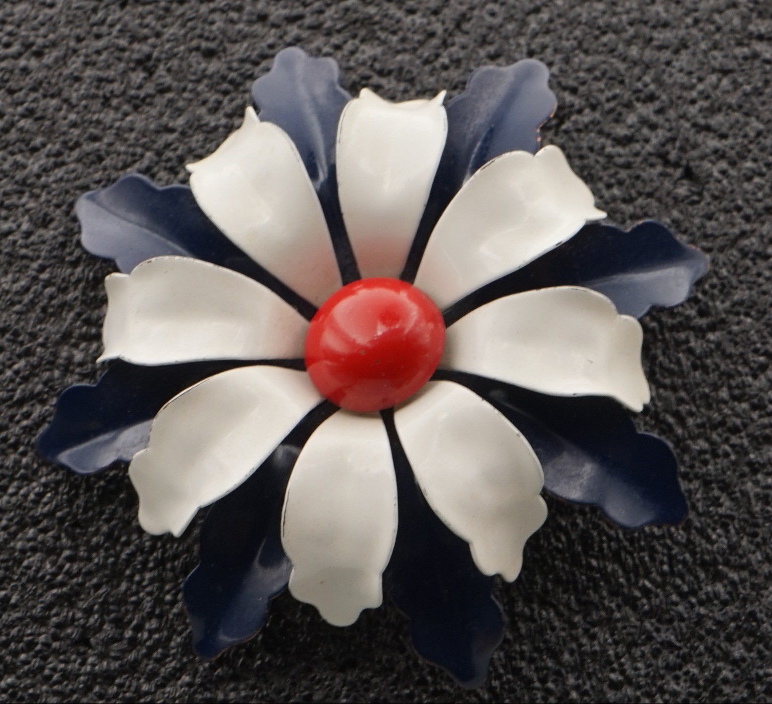Vintage Red White Blue Enamel Flower Brooch Pin Patriotic 4th Of July