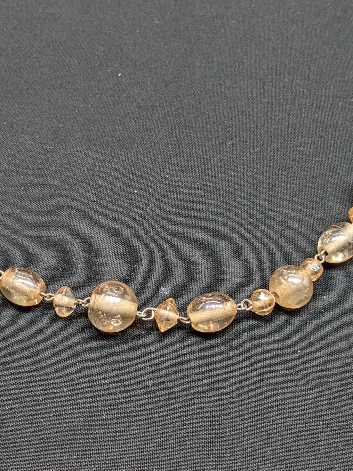 Vintage Champagne Glass Bead Necklace Chunky 70s 80s Gold Tone Long Retro ~34″
