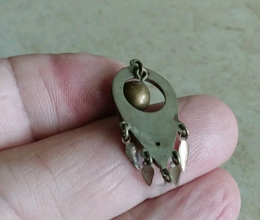Antique Victorian Silver & Bronze Necklace Dangle Attachment Fancy Flower & Ball