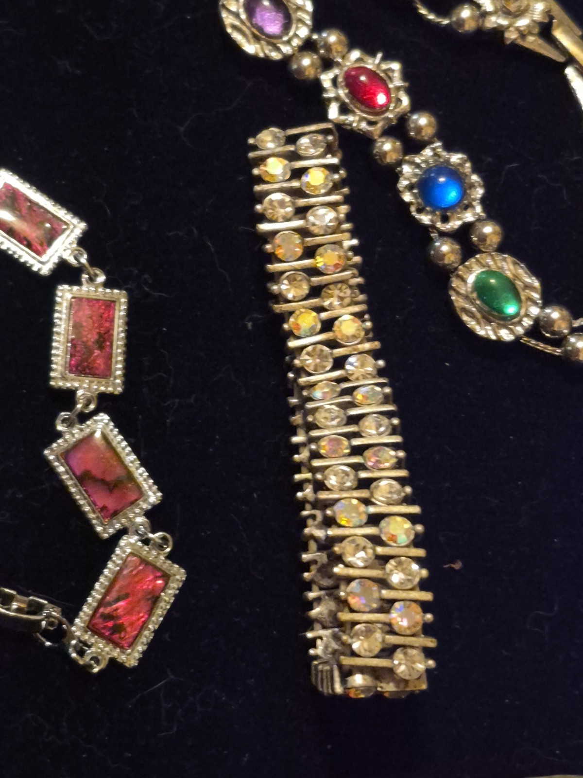 Vintage Costume Bracelet Lot 4 Wearable Rhinestone Lucite Figural Retro Vintage