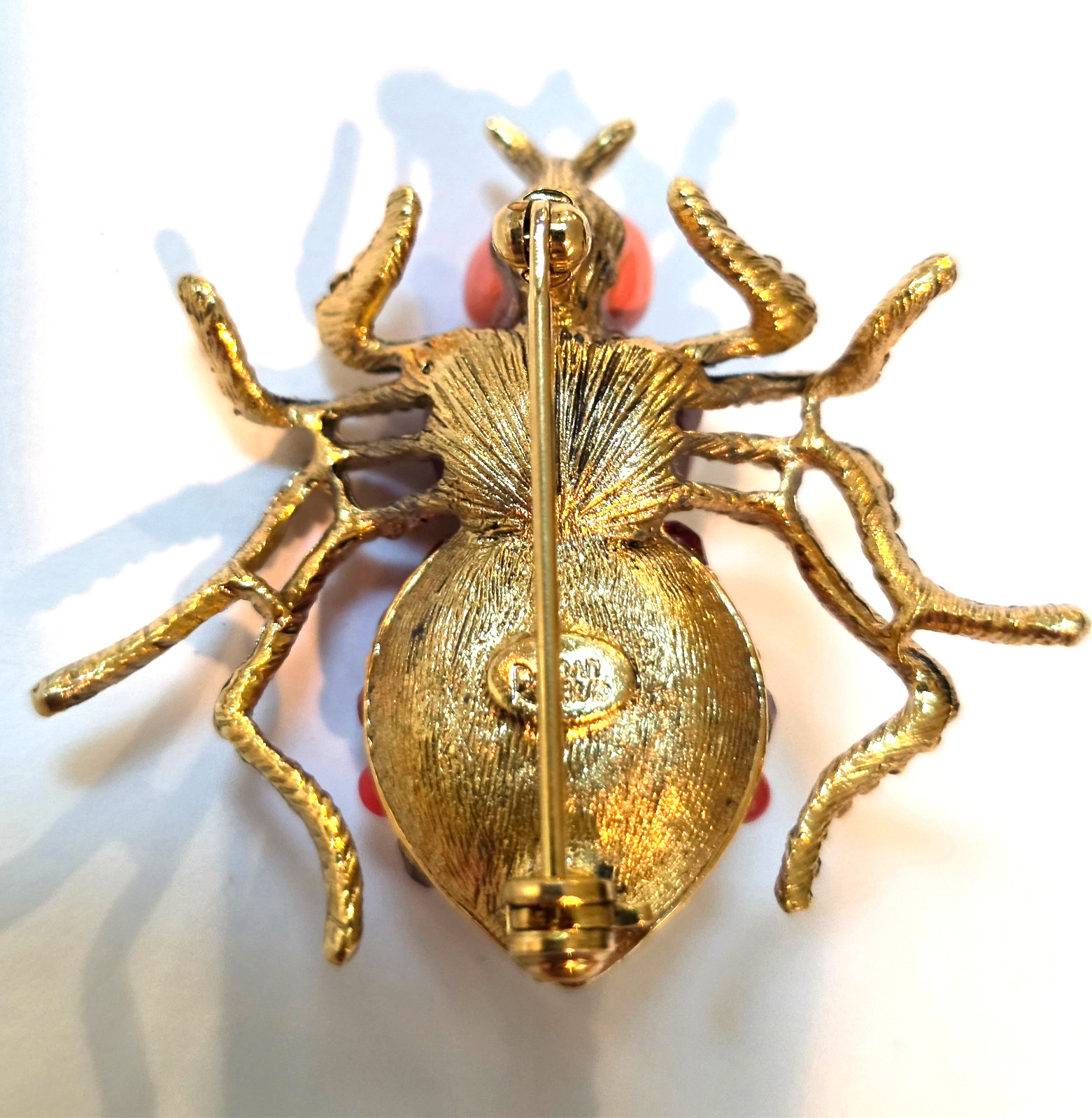 JOAN RIVERS CRITTER COLLECTION ORANGE CORAL CRYSTAL SPIDER PIN BROOCH