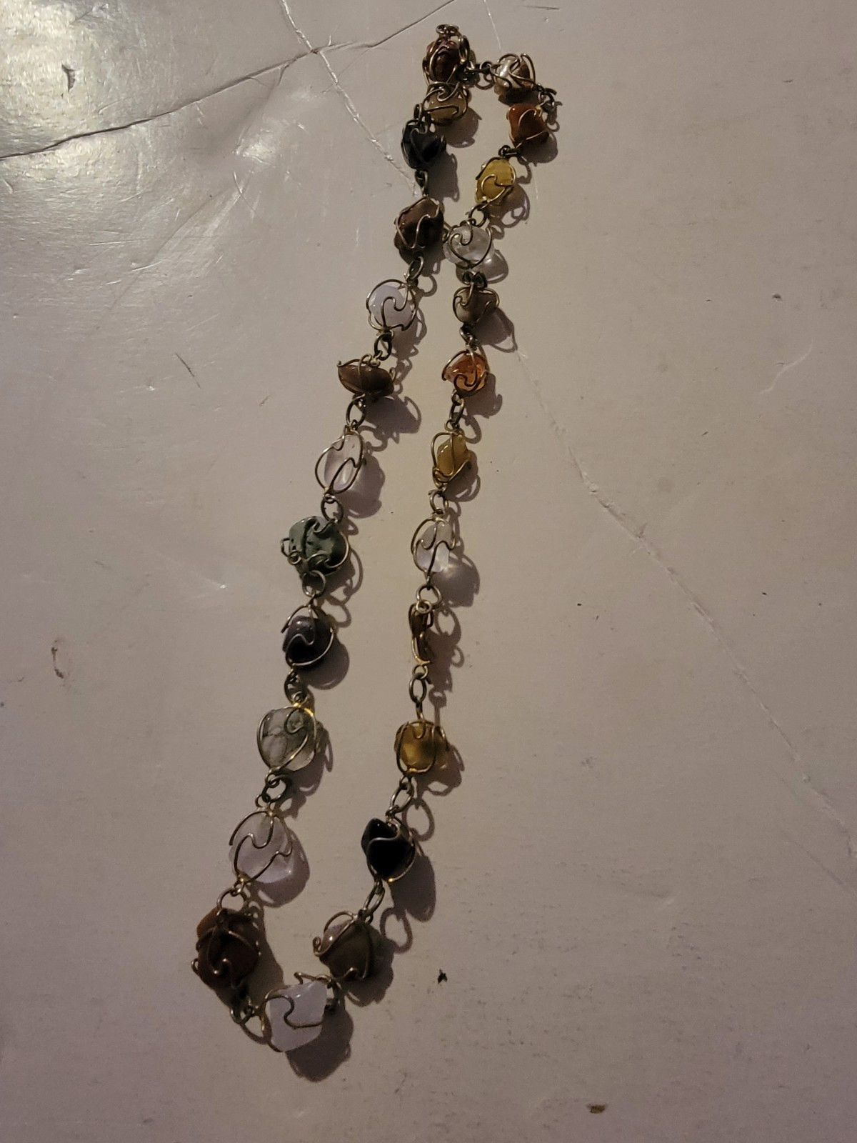 Vintage 1960’s Wire Wrapped Natural Semi-Precious Stones Necklace