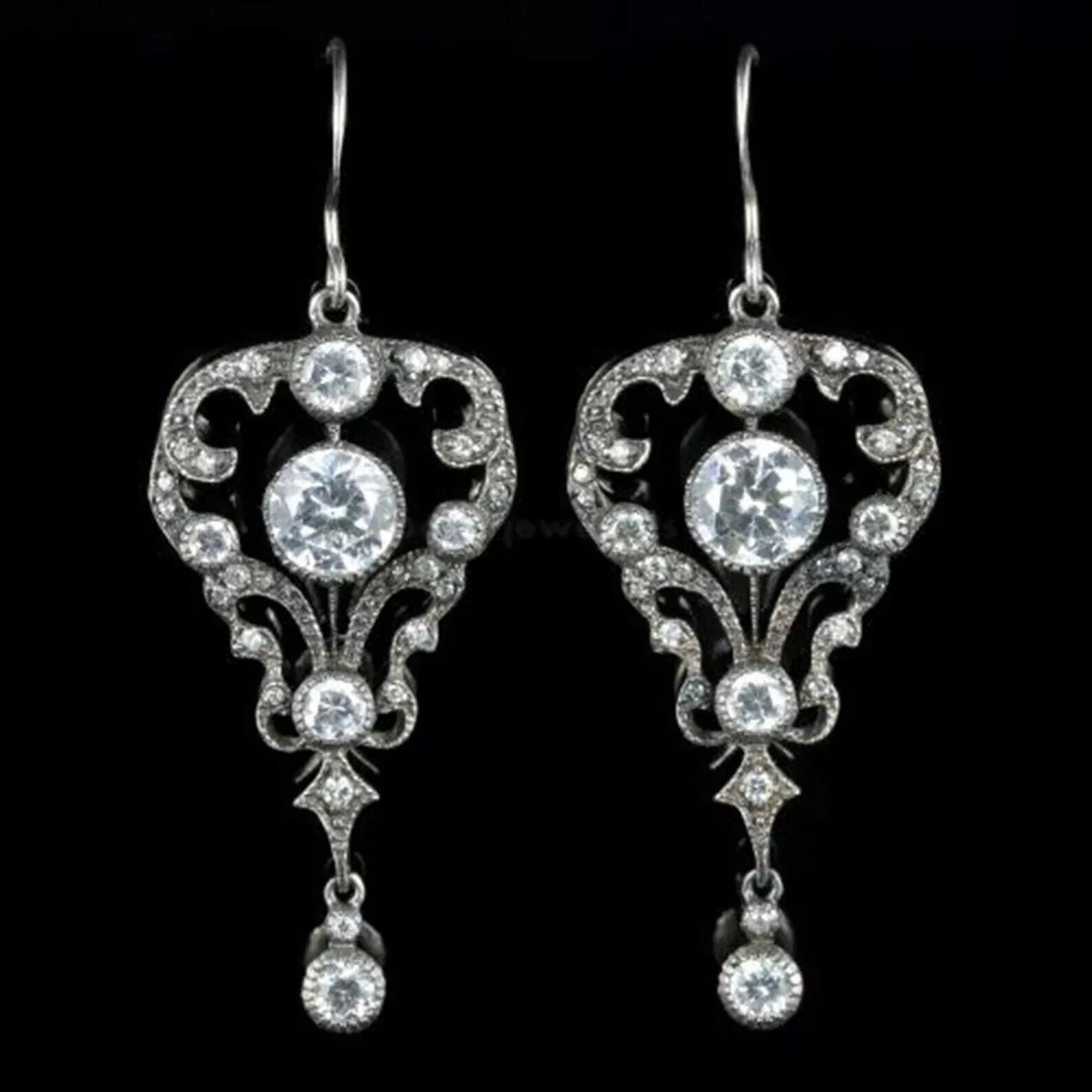 Art Deco Round Cut Lab Created Diamond Pretty Drop/Dangle In 925 Silver Earring