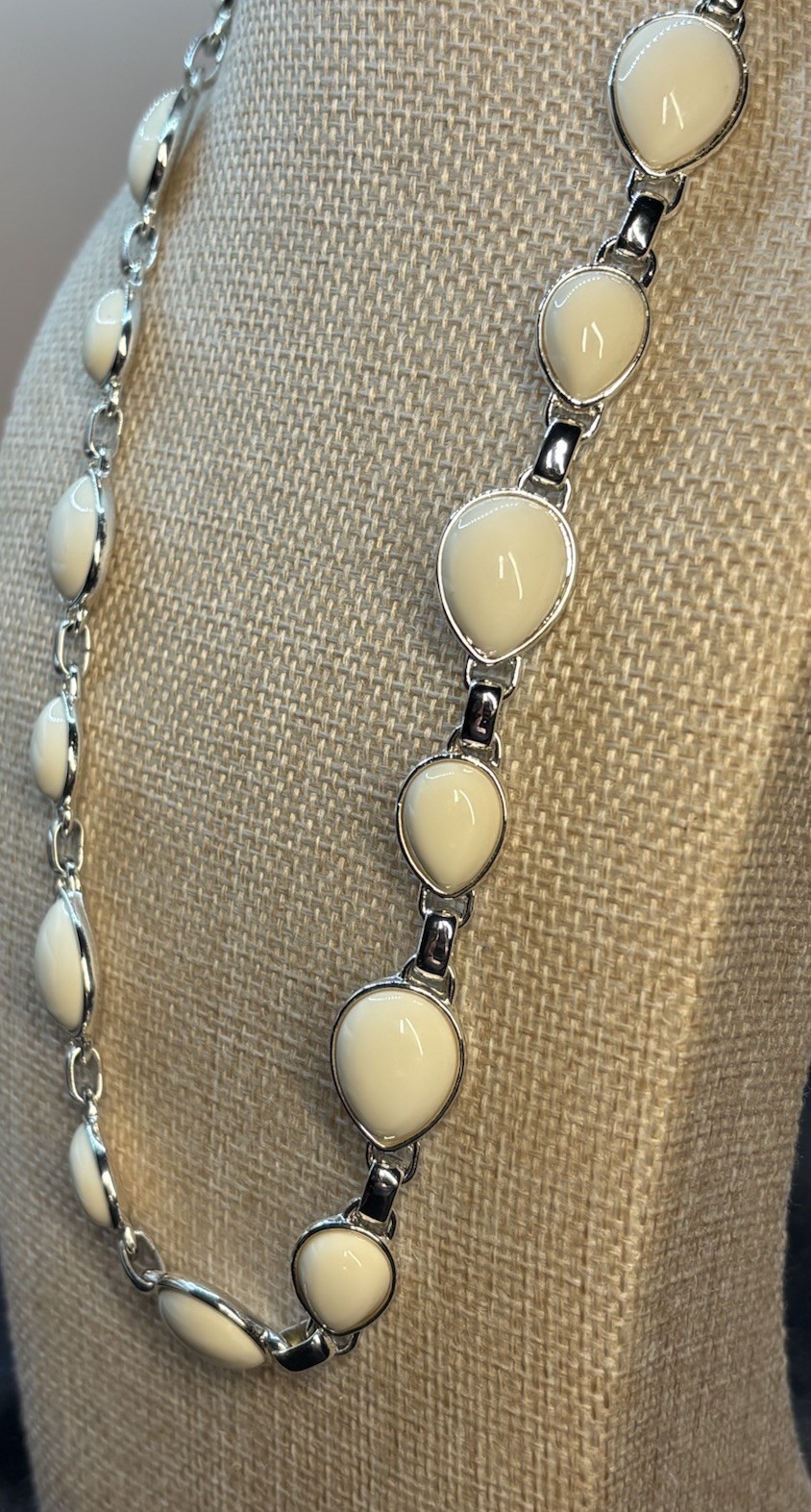 Vintage Napier Link Necklace Bracelet Cream Silver Tone