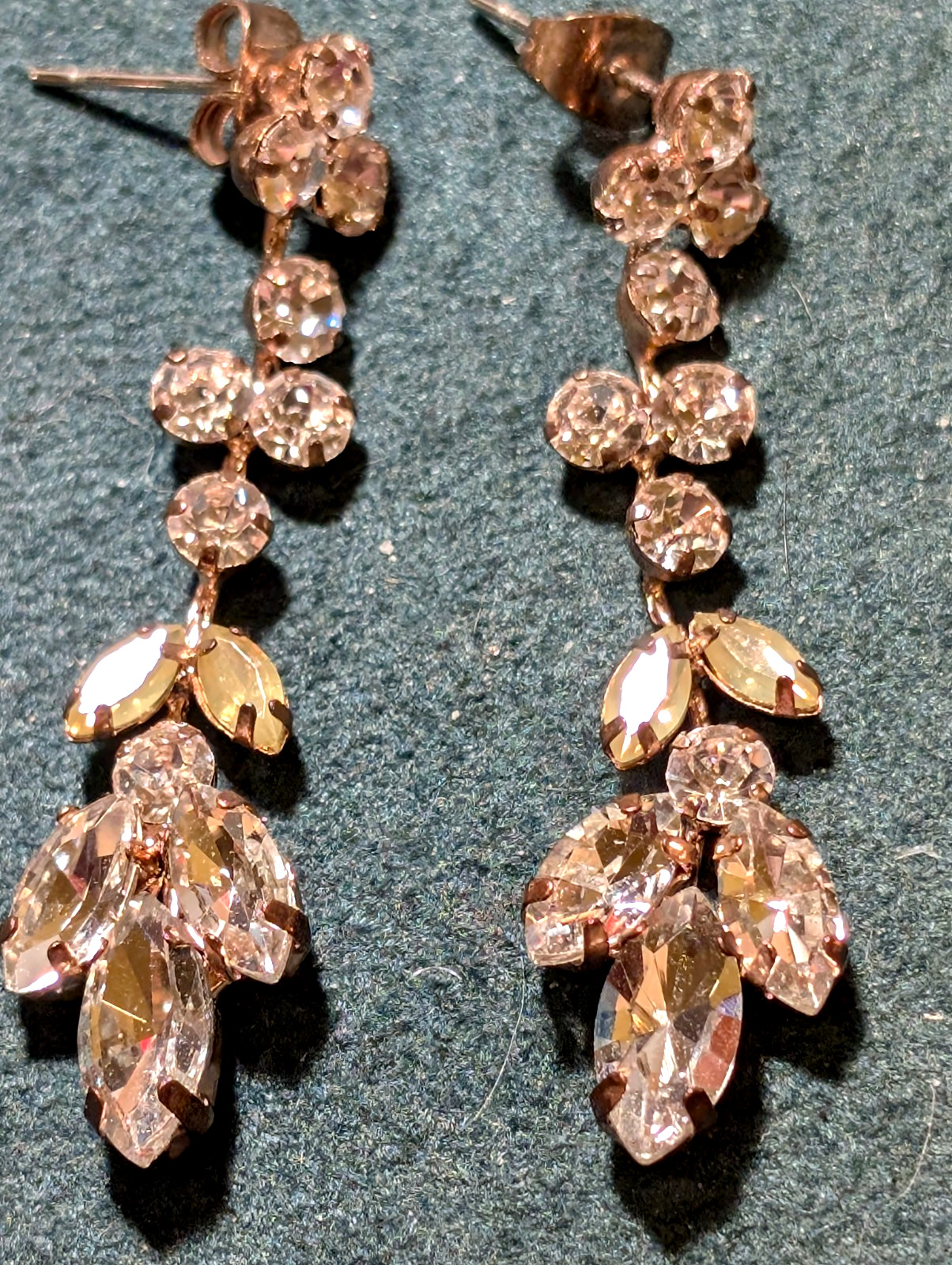 Gold Tone Lot Acrylic Cabochons & Crystal Teardrop Tassels Statement Necklace