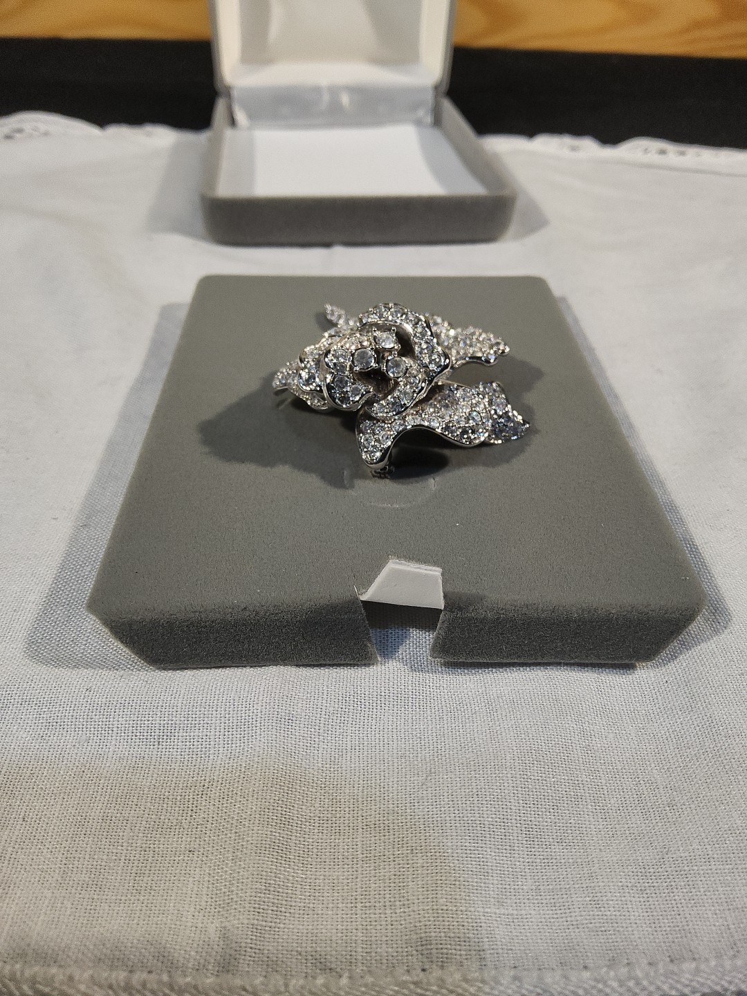 Nolan Miller QVC “Ava” Rose Pavé Crystal Rhinestones Brooch Silver Tone Rhodium