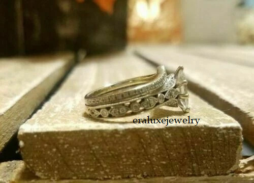 Marquise Cut Lab Created Diamond 14k White Gold Finish Wedding Bridal Ring Set