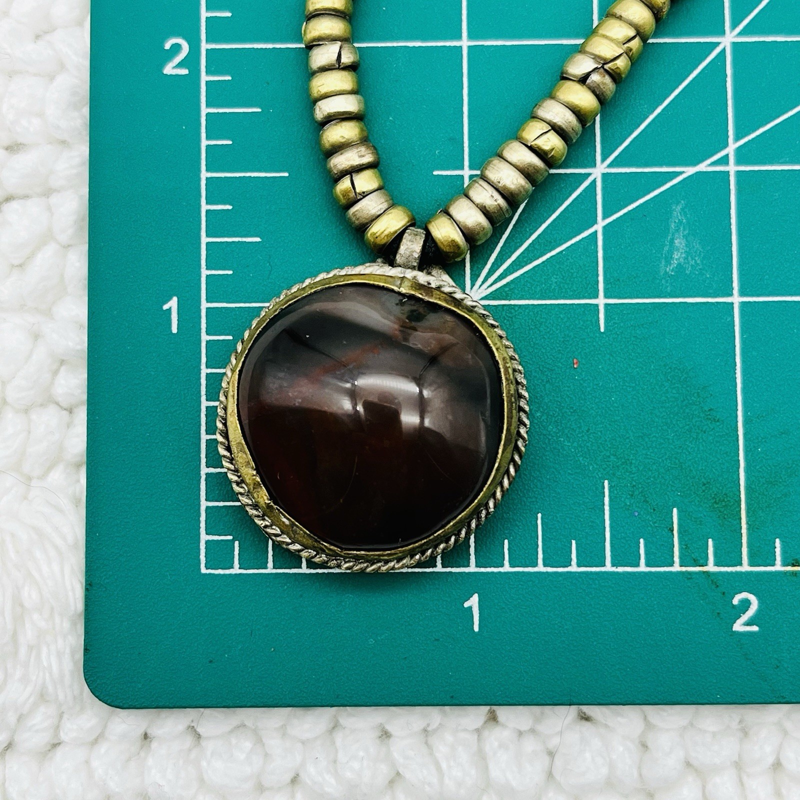 Vintage Ethnic Necklace Agate Pendant Brass 20″