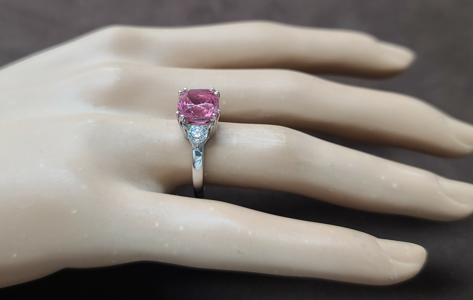 Vintage 14K White Gold Engagement Ring 3.86CT.Natural Pink Tourmaline radiant