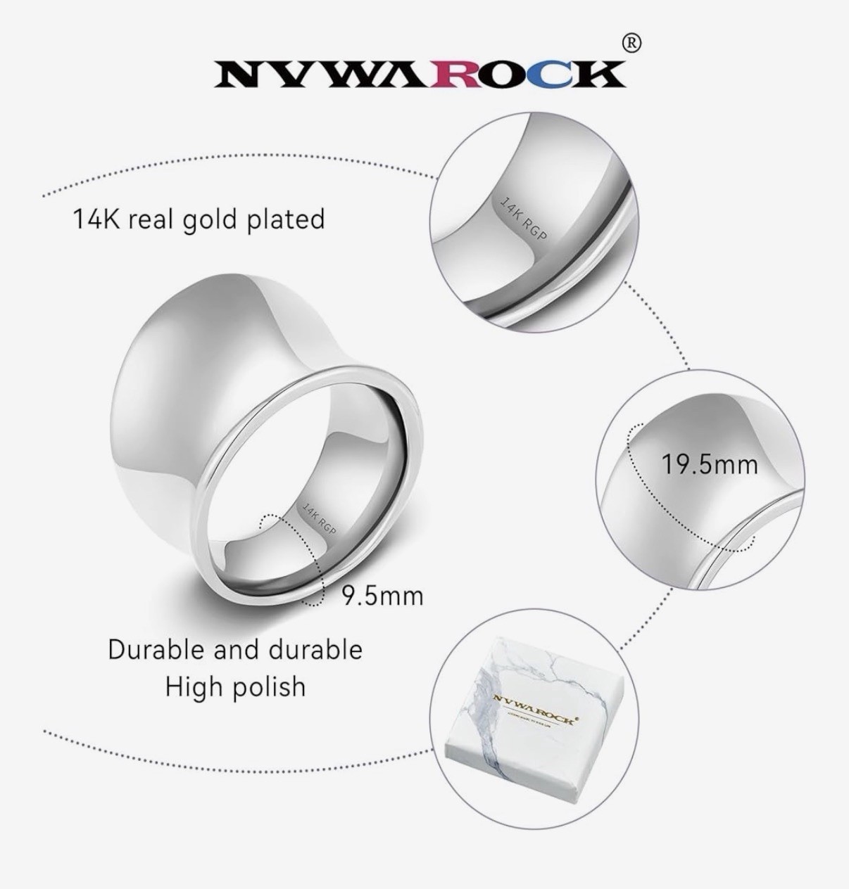 NEW Size 6 Silver Statement Ring Over 14 K Gold US Seller