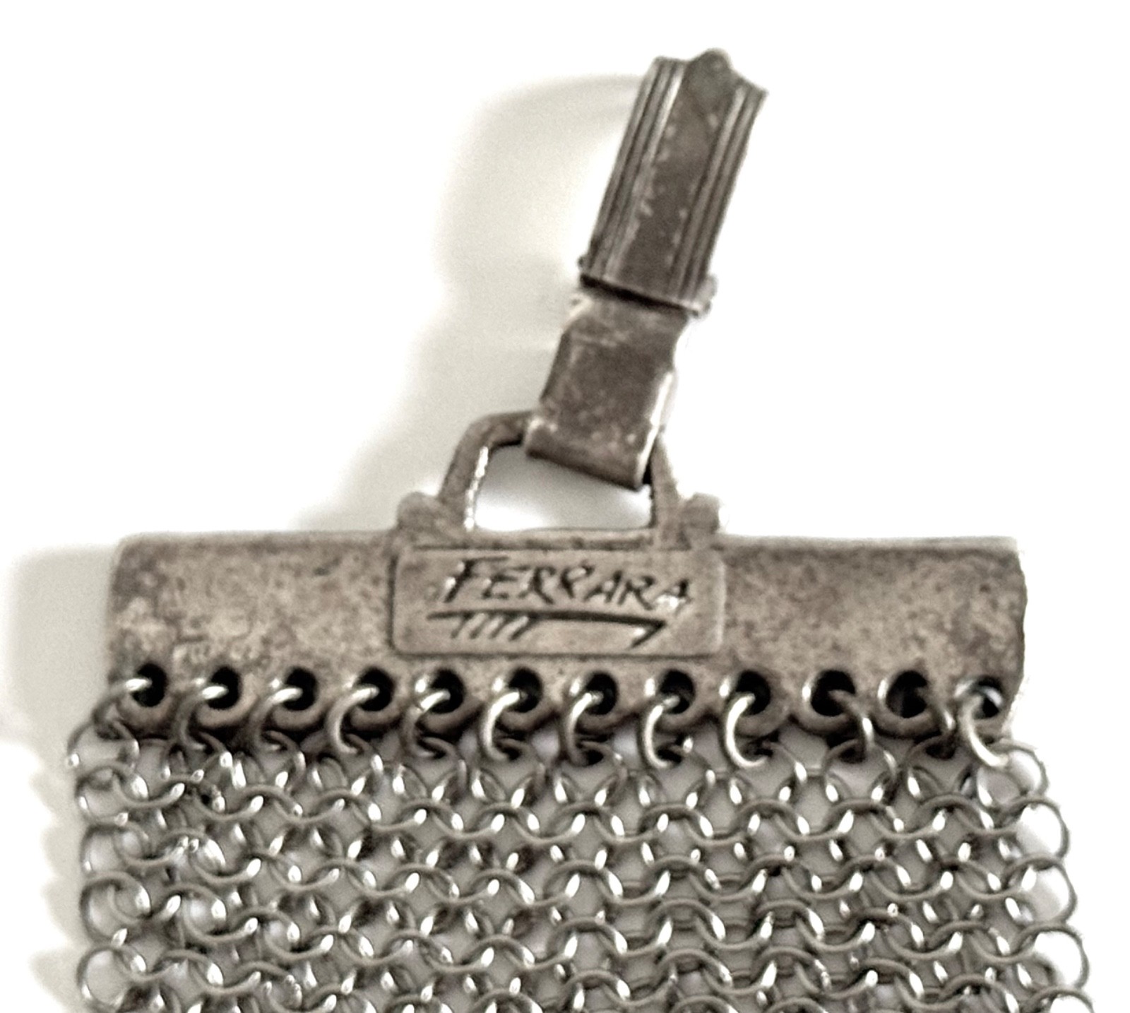 Vintage Silver Tone Signed Anthony Ferrara Mesh Bracelet Rhinestones