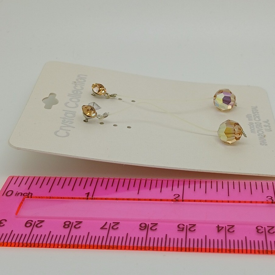 Vintage 1990s Swarovski Crystal Drop Earrings Amber New Old Stock USA Made