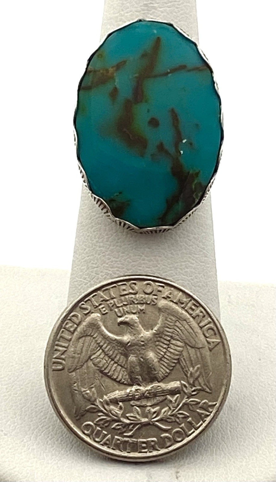 Vintage Sterling Silver Simulated Oval Turquoise Ring Size 6