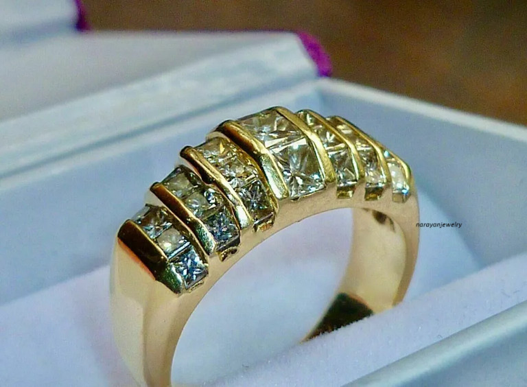 3CT Princess Cut Lab Created Diamond Mens Engagement Ring 14k Yellow Gold Plated