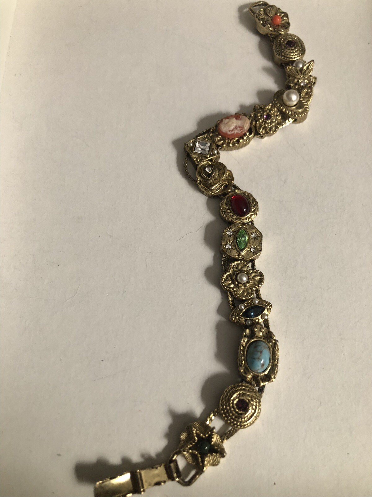 Vintage GOLD TONE SLIDE BRACELET MULTIPLE STONES 7 1/2”