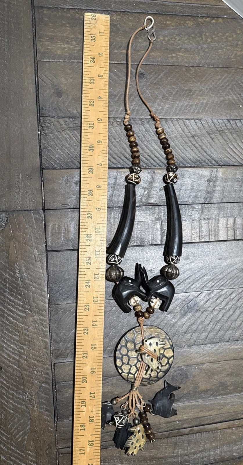 Vintage African Safari Animal Statement Necklace Boho Tribal Wood Jewelry India