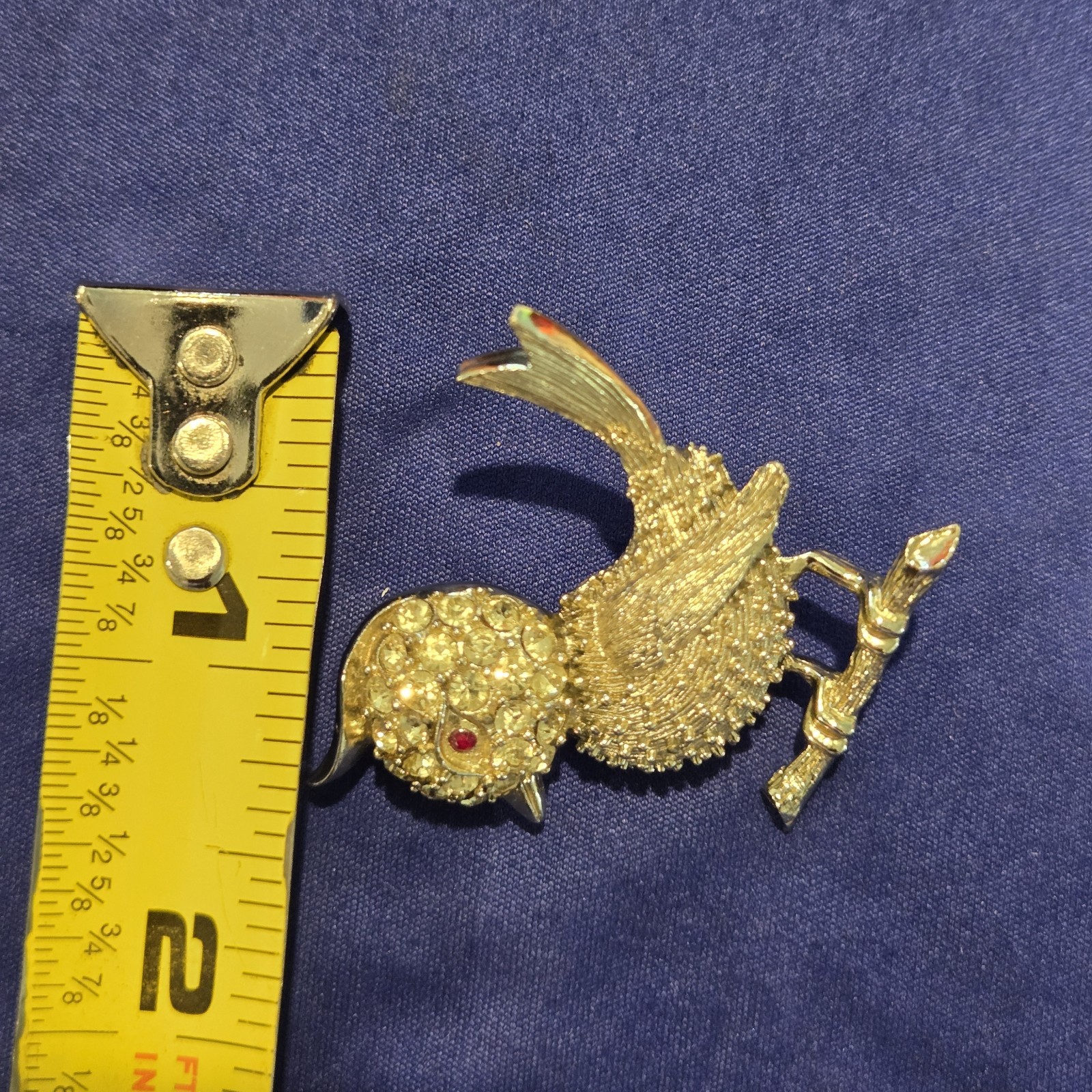 Vintage Sliver Tone Rhinestone Owl Brooch Pin Pre-owned