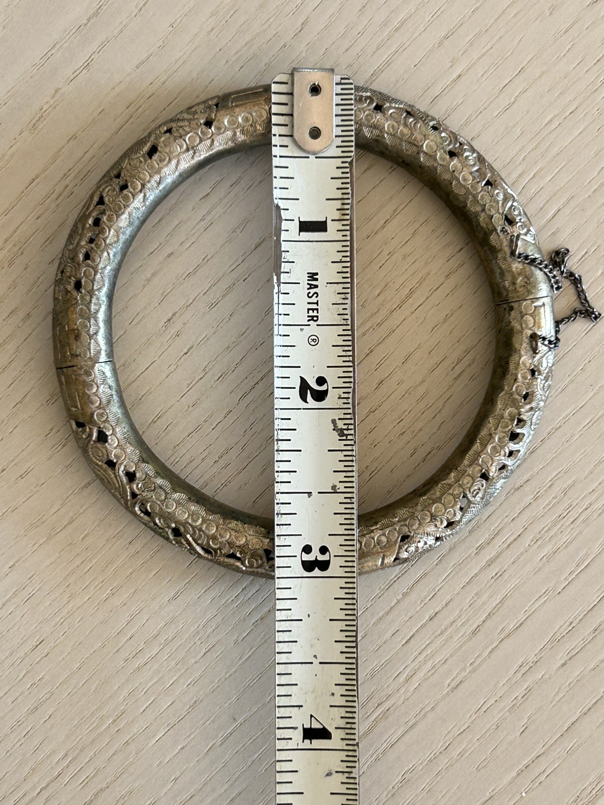 Antique Saigon Argent Dragon Silver Hinged Bangle Bracelet 1920s Art Deco