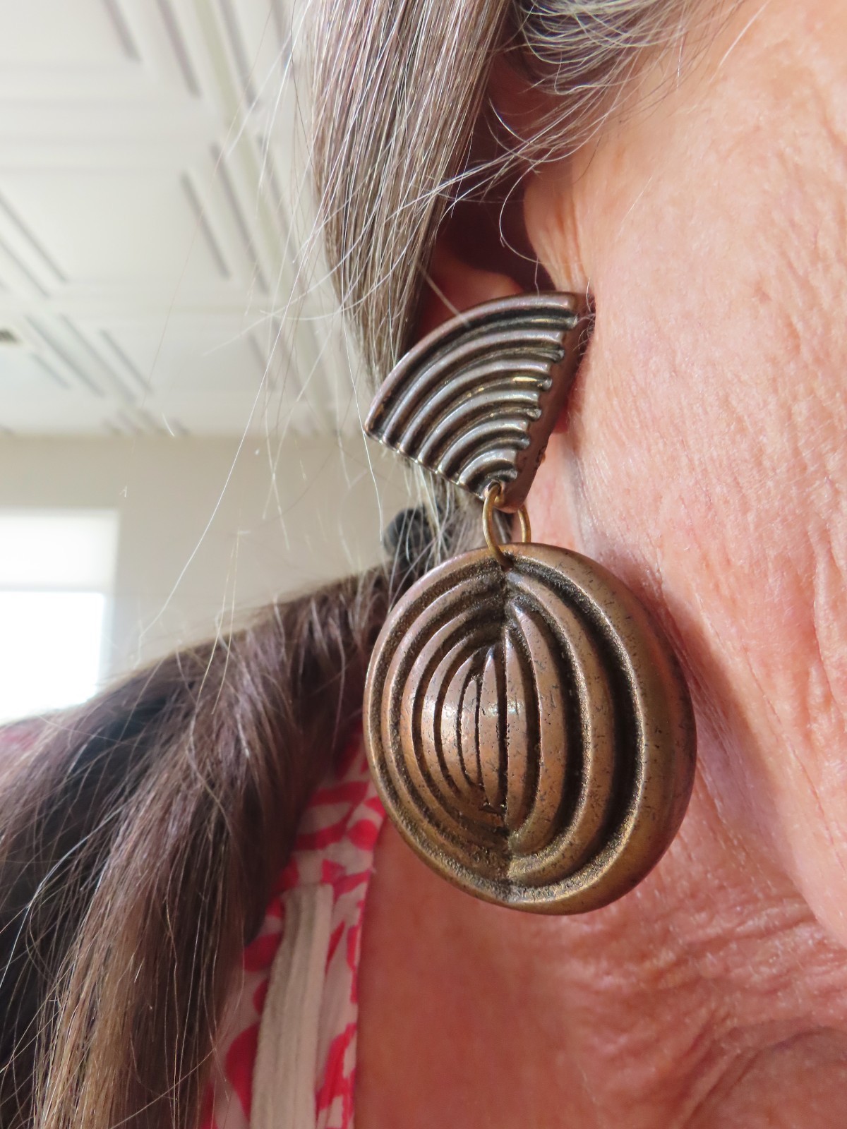 Vintage Designer Jeff Lieb Oversize Antique Bronze Clip Earrings