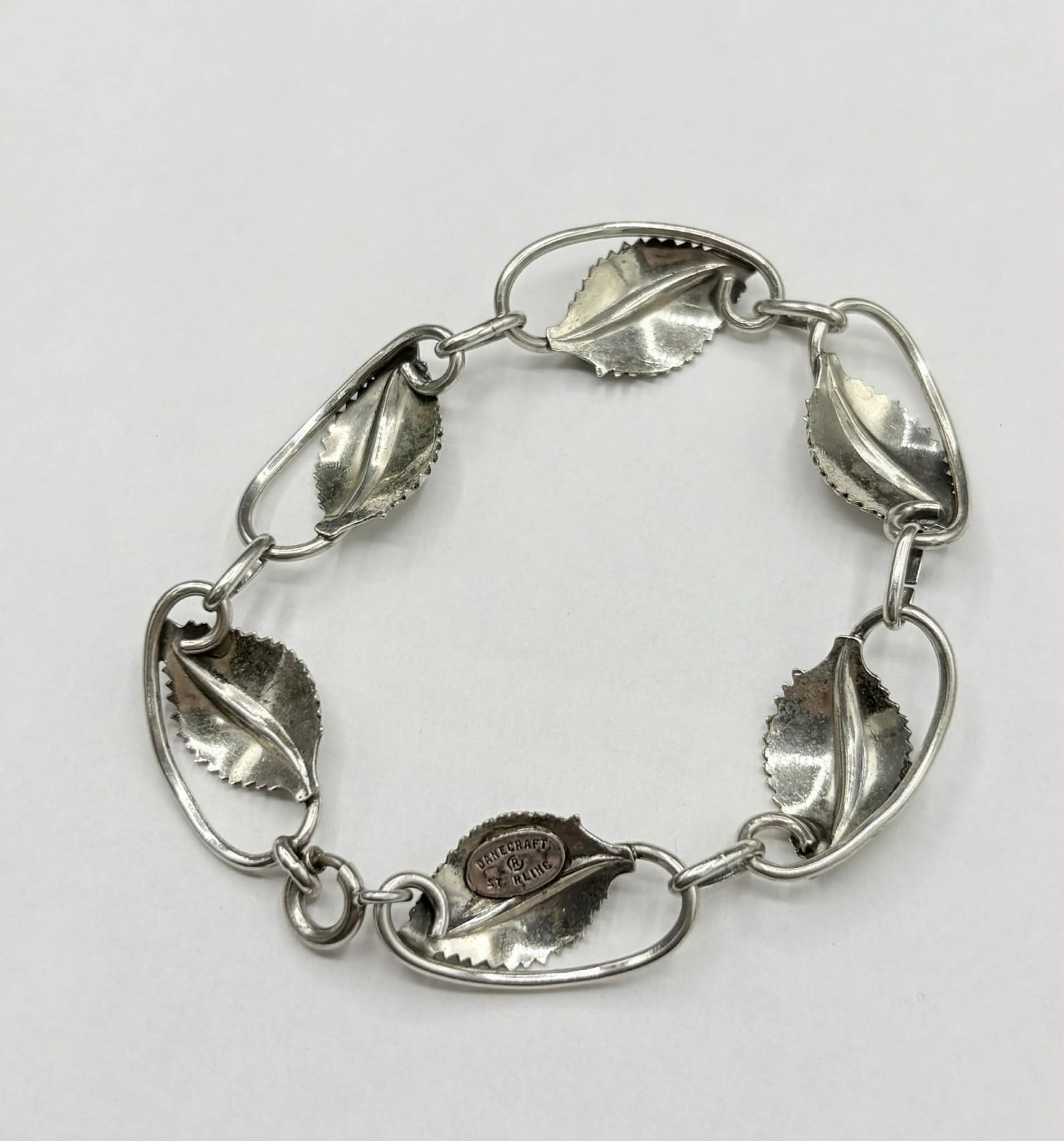DANECRAFT 925 Sterling Silver – Vintage Floral Leaf Chain Bracelet, 7.5 Inch