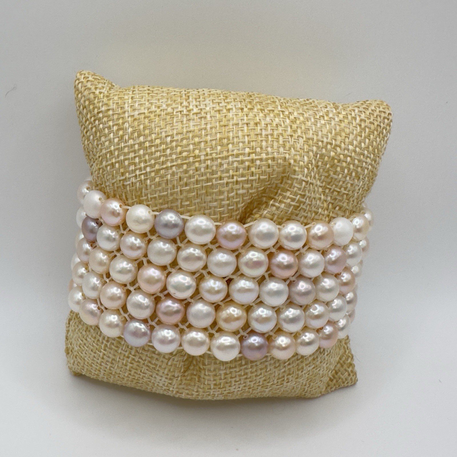 Freshwater Cultured Pearl Bracelet 5 Strand Pink White Lavender Stretch Woven