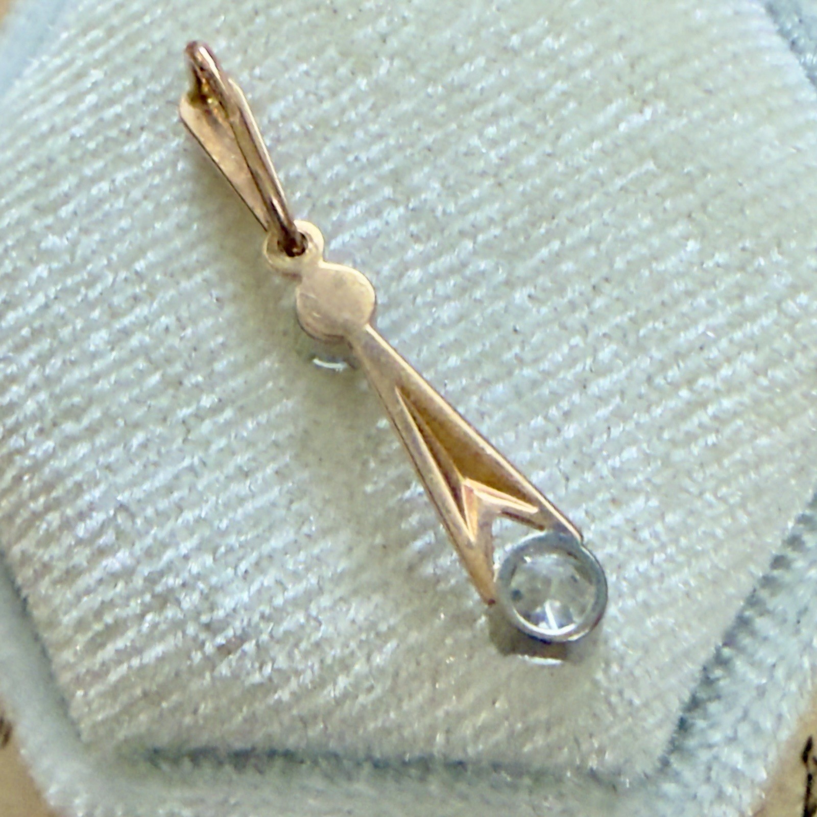 14K 585 Rose Gold & Fianite (cz) Pendant – Vintage East European – 1″ – #1949