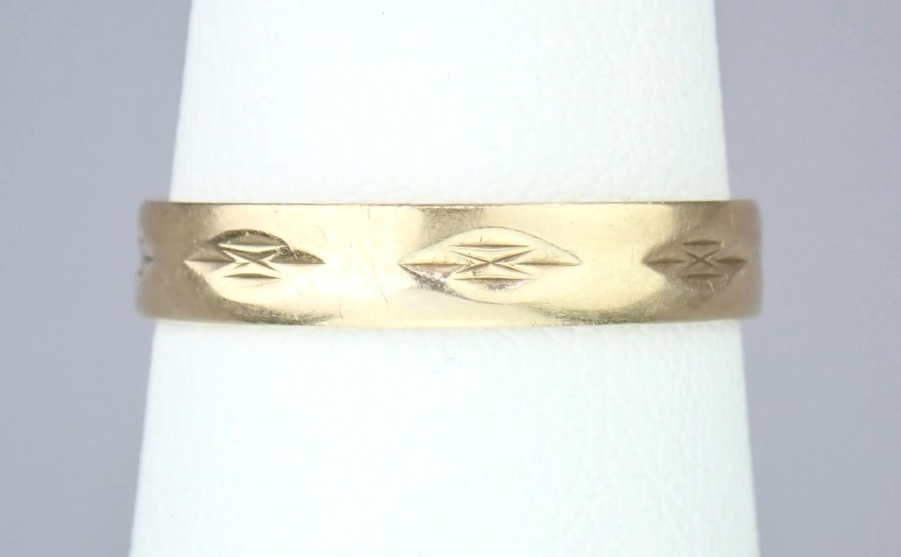 Super Vintage 1980s Solid 9K Gold 3.6mm Diamond Cross Wedding Band Ring 1984 6.5