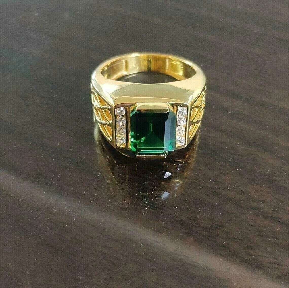 4.45Ct Green Lab Created Diamond Men’s Engagement Wedding 14K Gold Finish Ring