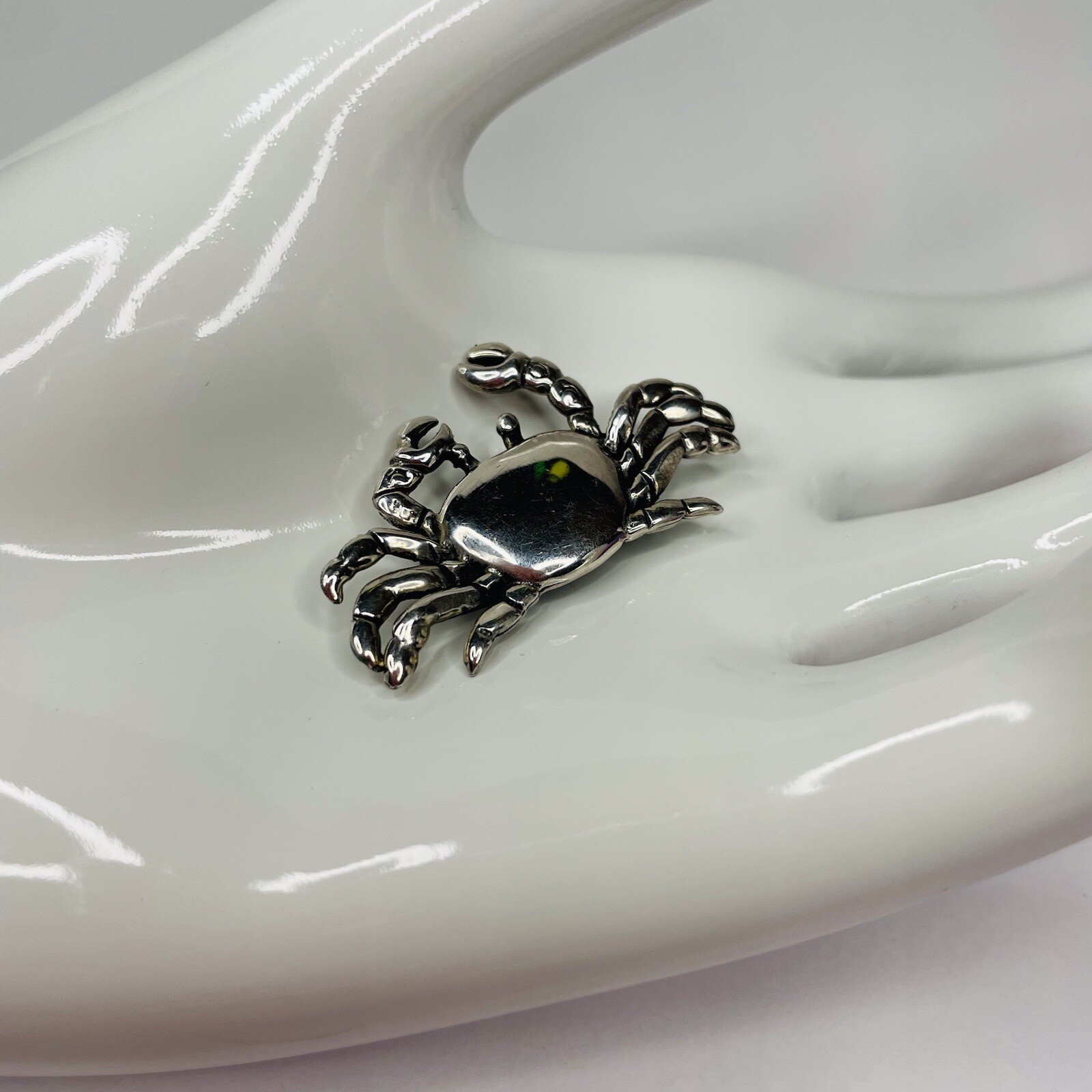 VINTAGE 925 STERLING SILVER ARTISAN CRAB BROOCH July Zodiac Cancer Cute 6.62 g.