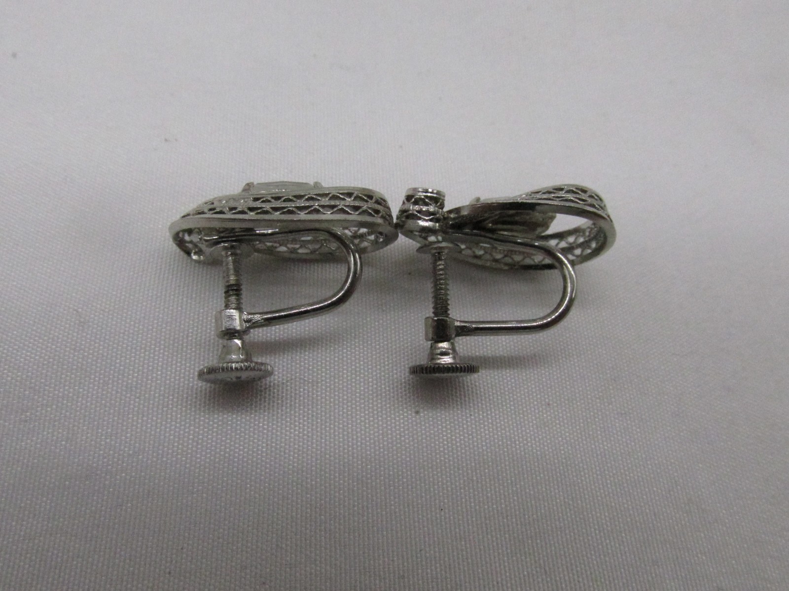 Vintage Ann Lee Sterling Silver Rhinestone Screw Back Earrings .75 x .5″ #813