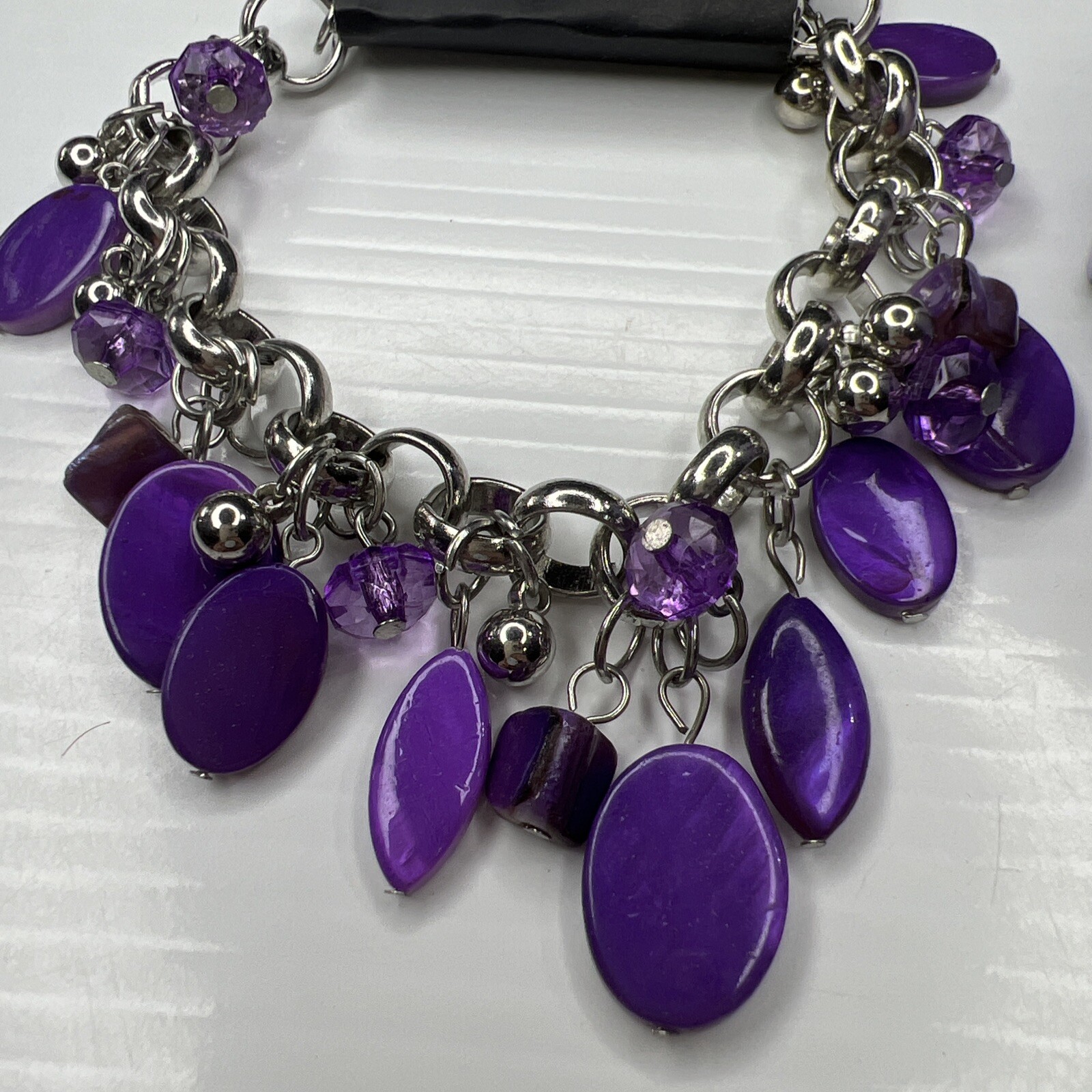 H6 Lot Purple Abalone Mother Pearl Stretch Chain Glam Paparazzi Retro Bracelets