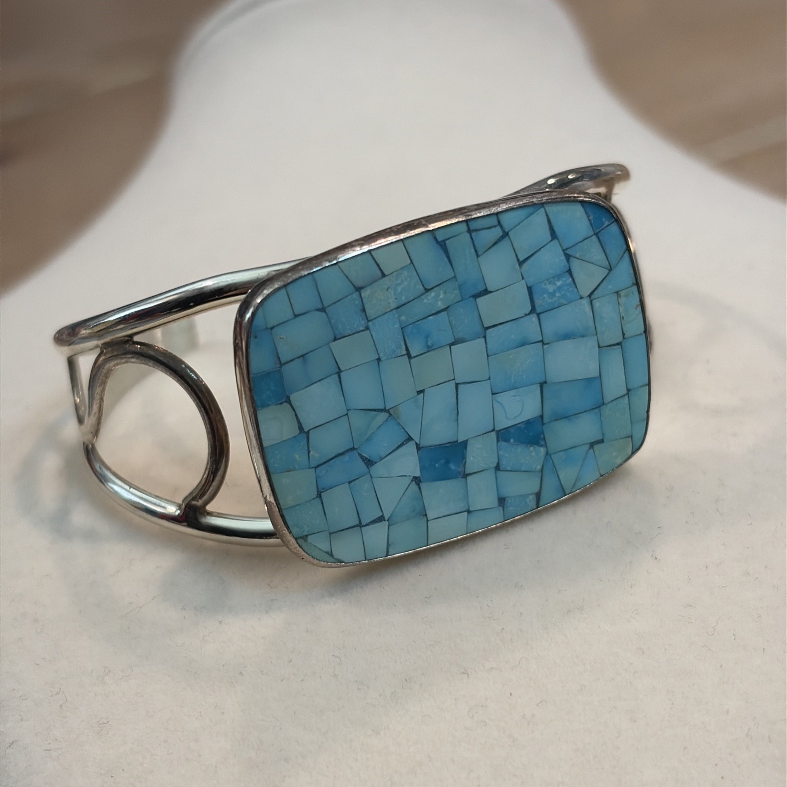 DTR Jay King vintage turquoise mosaic cuff bracelet 925 silver – Size 6-1/2, 30g