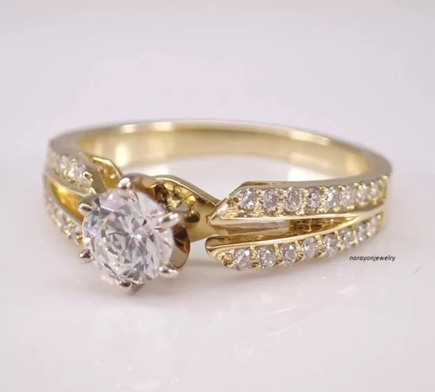 2Ct Round Cut Moissanite Women Solitaire Engagement Ring 14K Yellow Gold Plated