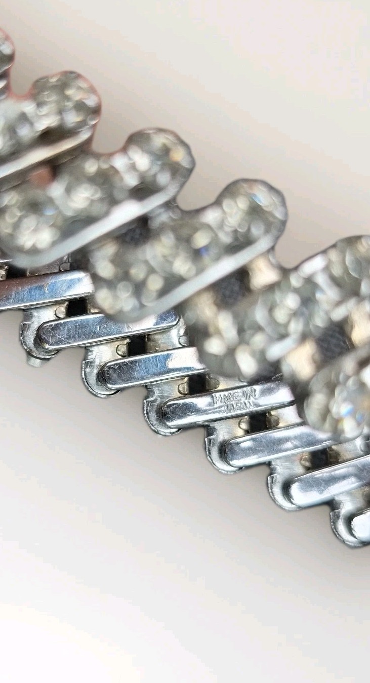 3 Vintage Rhinestone Expansion Bracelets Mid Century Stackable Japan Hong Kong
