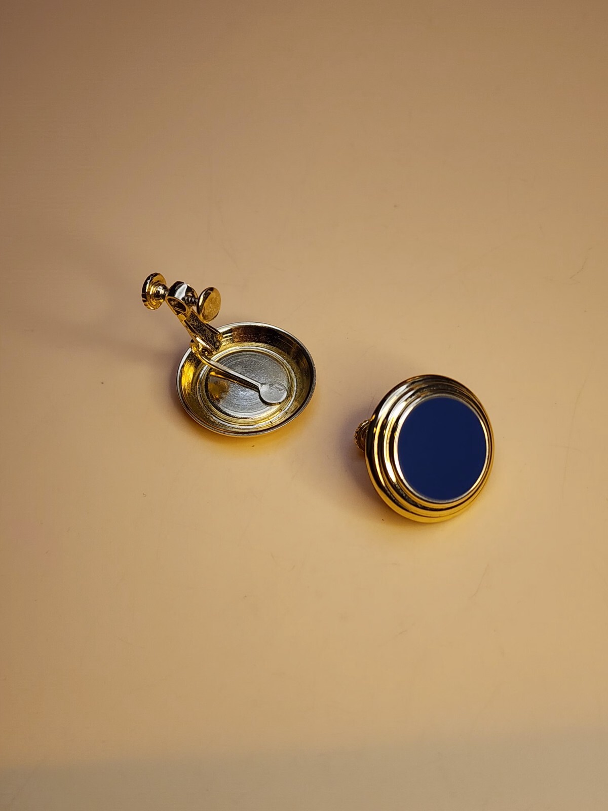 NAPIER Designer Signed Navy Enamel & Gold Tone Button Earrings FREE $HIPPING!!