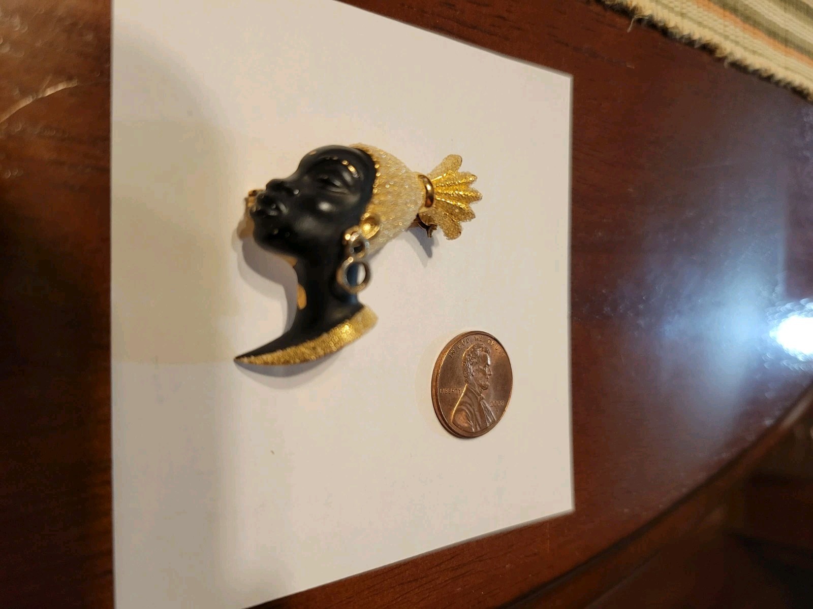 Vintage Art Decor Style Blackamoor African Nubian Queen Gold Tone Brooch 50’s