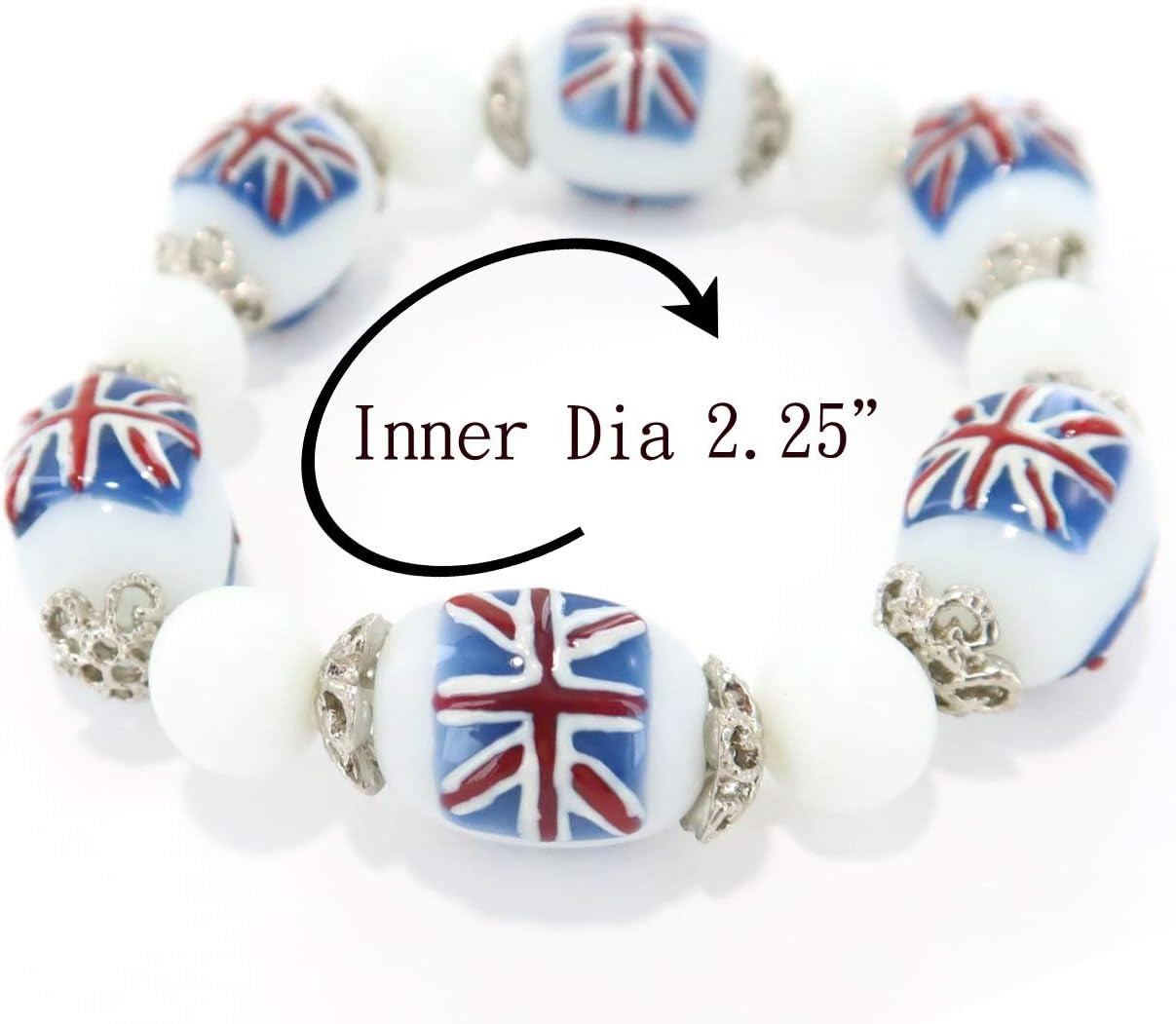 Great Britain Beaded Bracelet, United Kingdom UK England British Flag Stretch Je