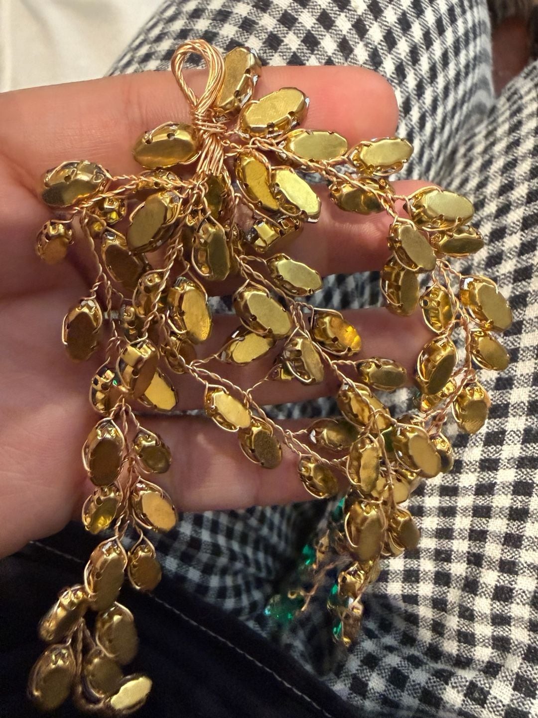 Gold-Tone Emerald Green Marquise Rhinestone w/loop for hook/decor