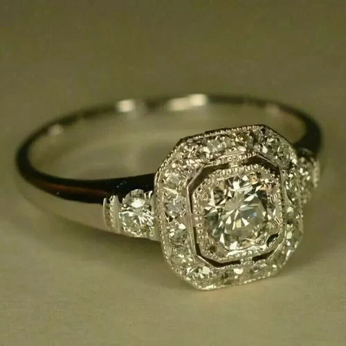 Art Deco Vintage 2.00Ct Round Cut Lab Created Diamond 925 Silver Engagement Ring