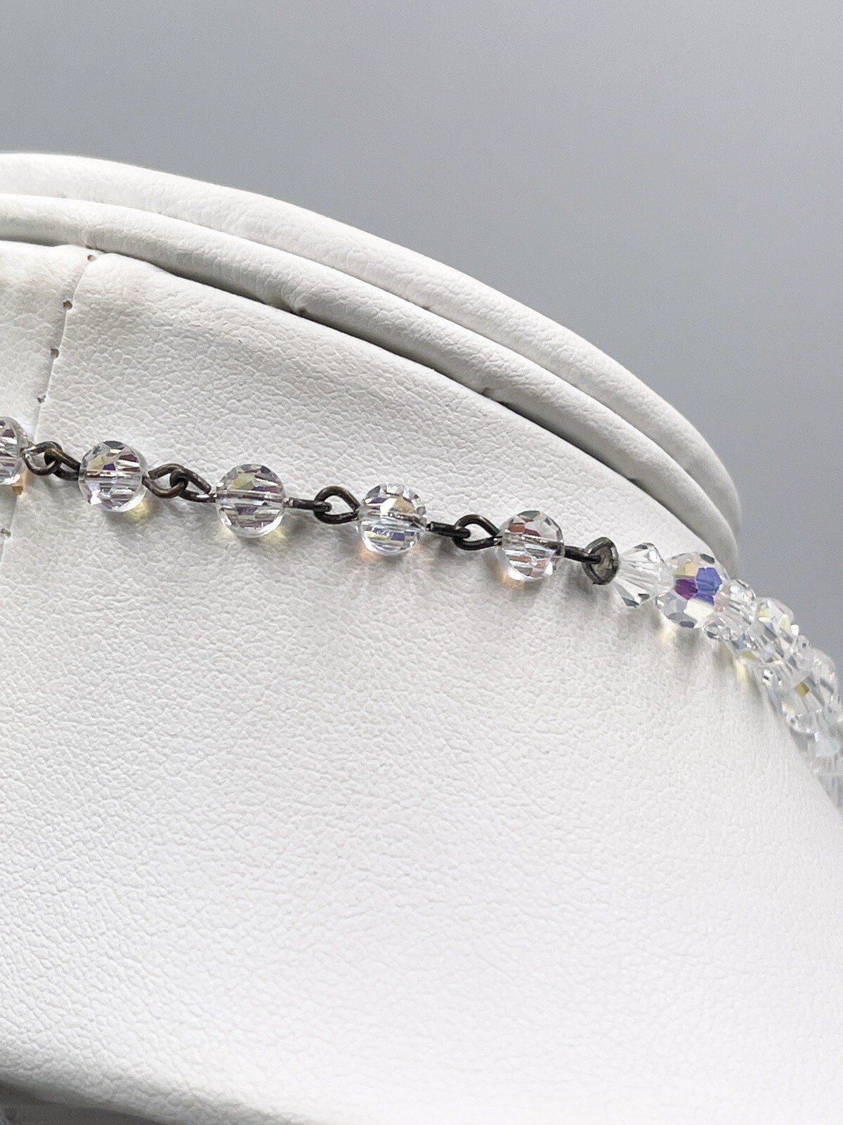 Vintage Necklace Crystal Aurora Borealis Single Strand 14 inch