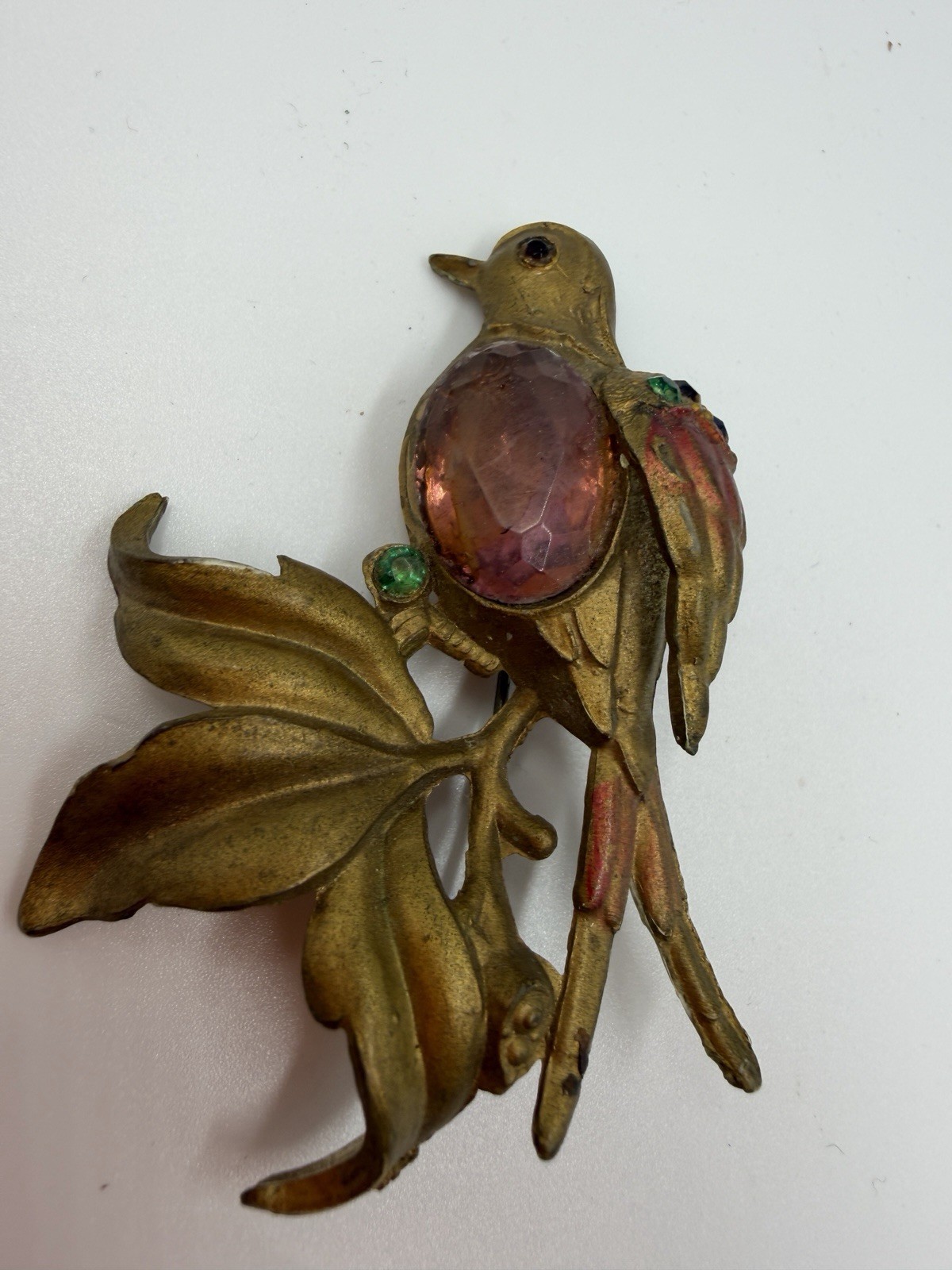 Vintage Brooch Bird Plastic Purple Early Plastic Bronze Color Purple Painted