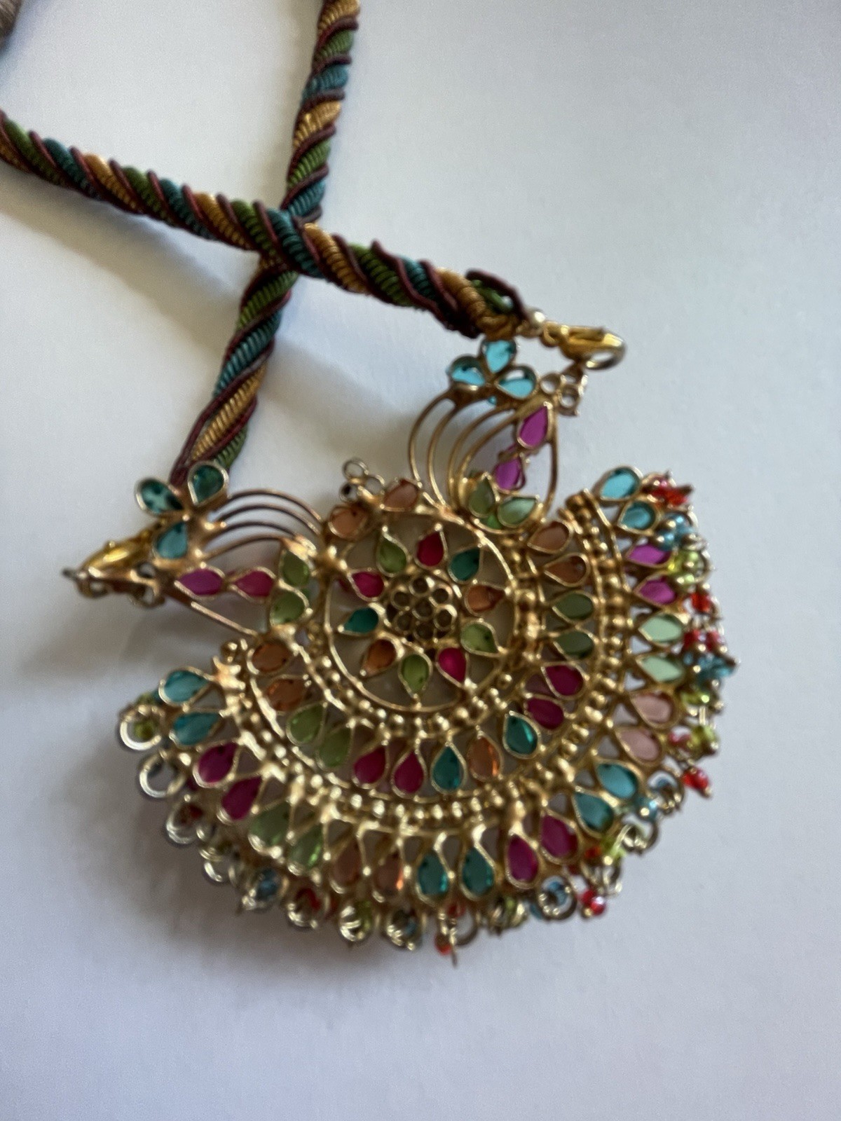 Vintage India Jadau Kundan Style Bollywood Gold Tone Bib Necklace