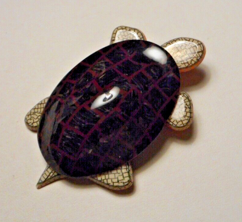 Lea Stein Paris Art Deco Brown & Gray Laminated Acetate Celluloid Turtle Brooch