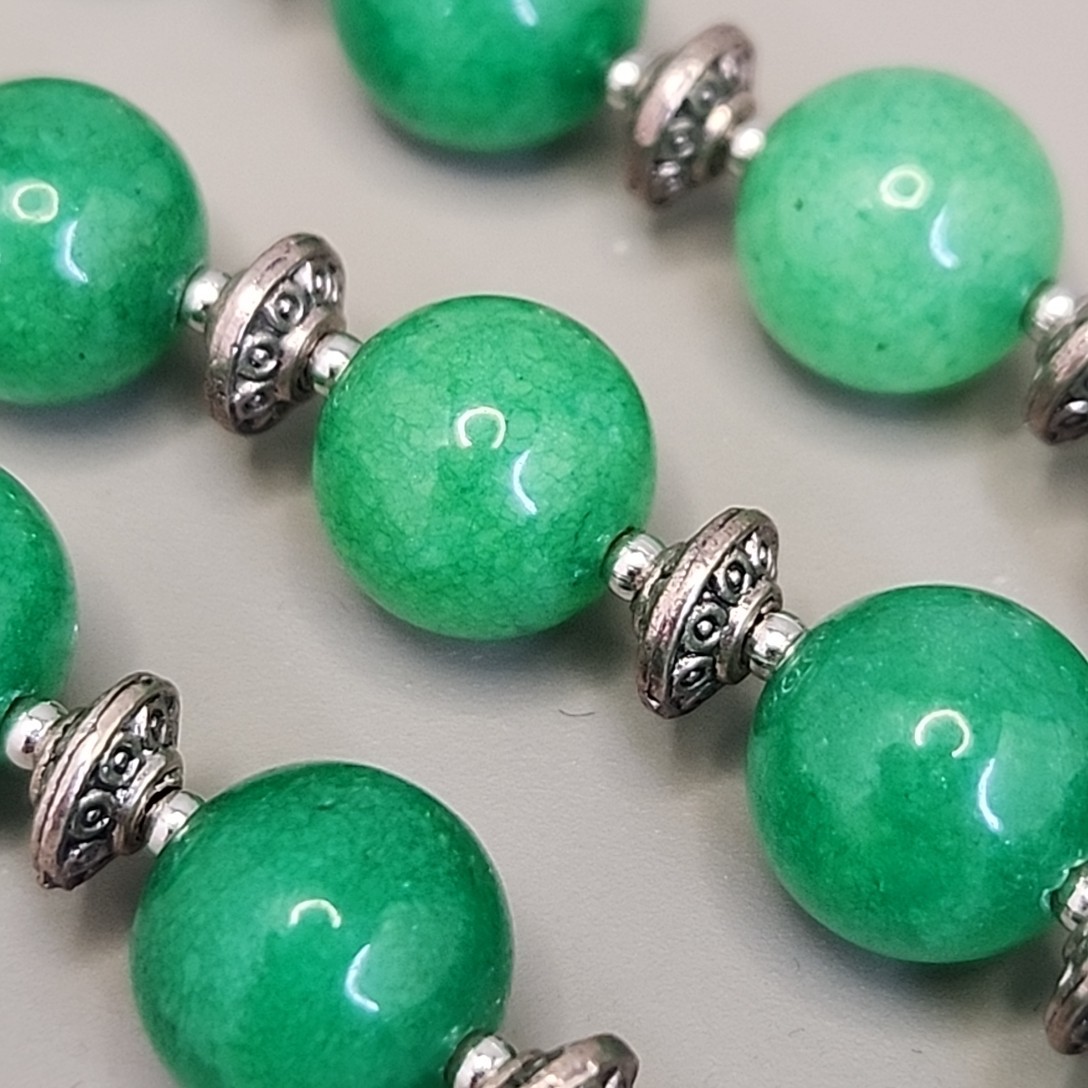 Jade Beaded Necklace Bracelet Set Green Stone Stainless Steel JTV 20″