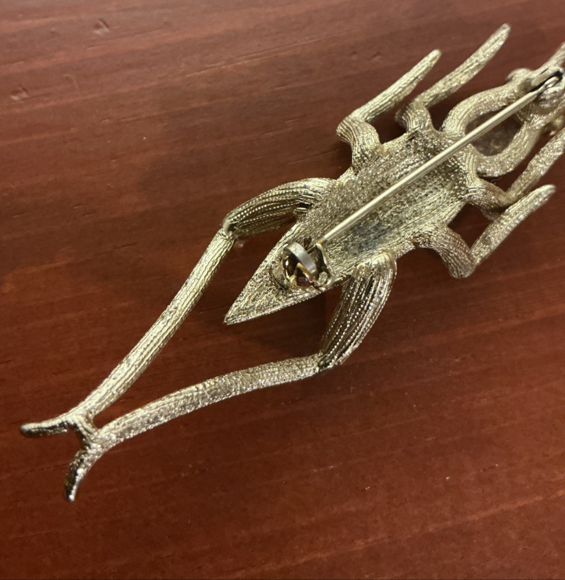Vintage Unsigned Gold Tone Rhinestone Grasshopper Brooch Pin Insect 3″