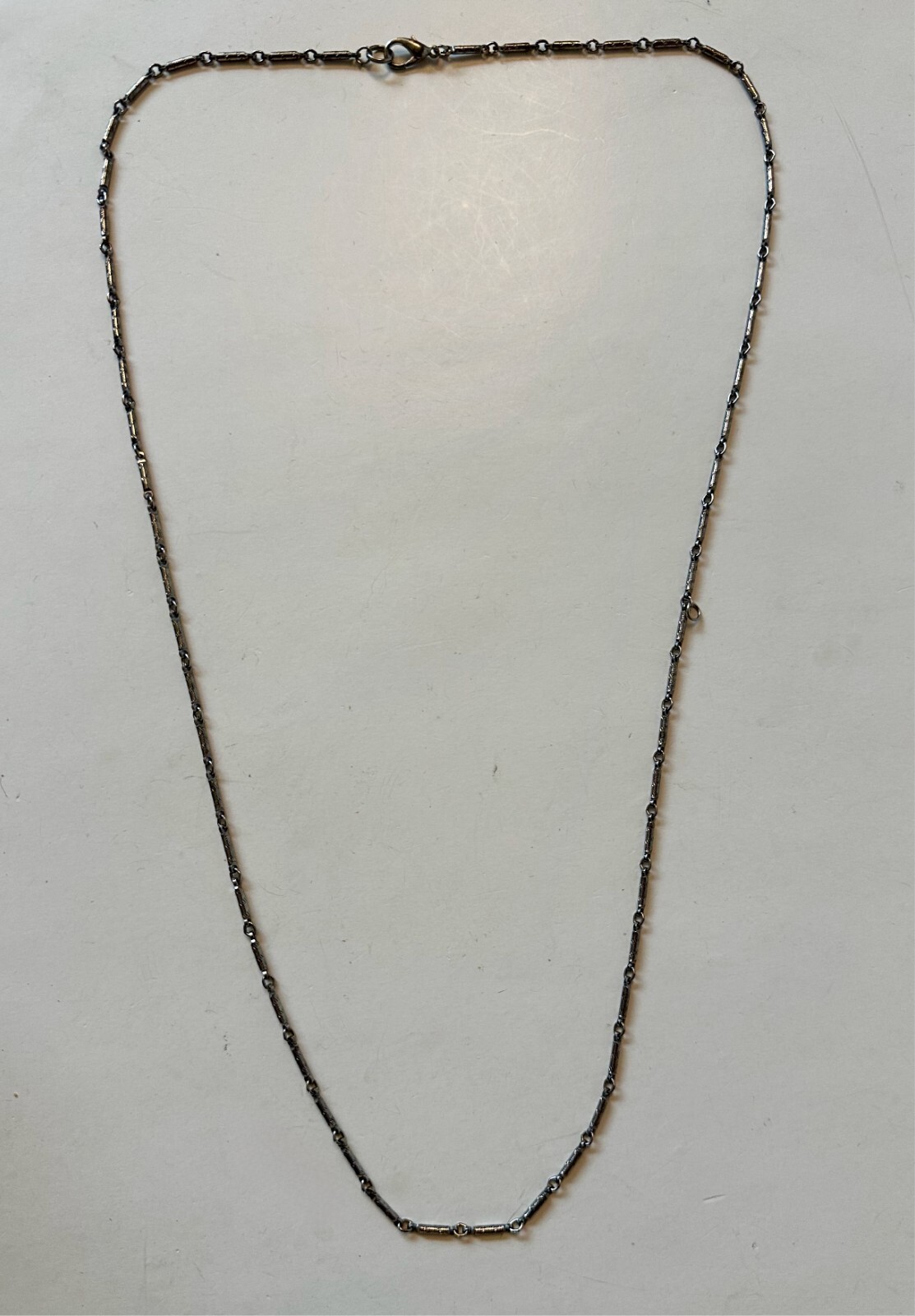 Vintage 36″ bar link baht style silver tone metal link chain necklace retro