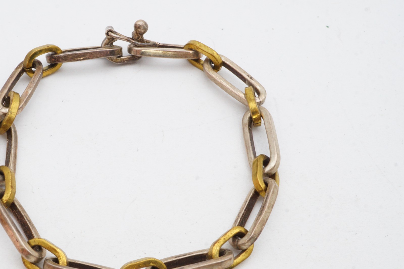 Vintage Taxco Mexico Sterling Silver 925 & Brass Oval Link Bracelet 7.75″