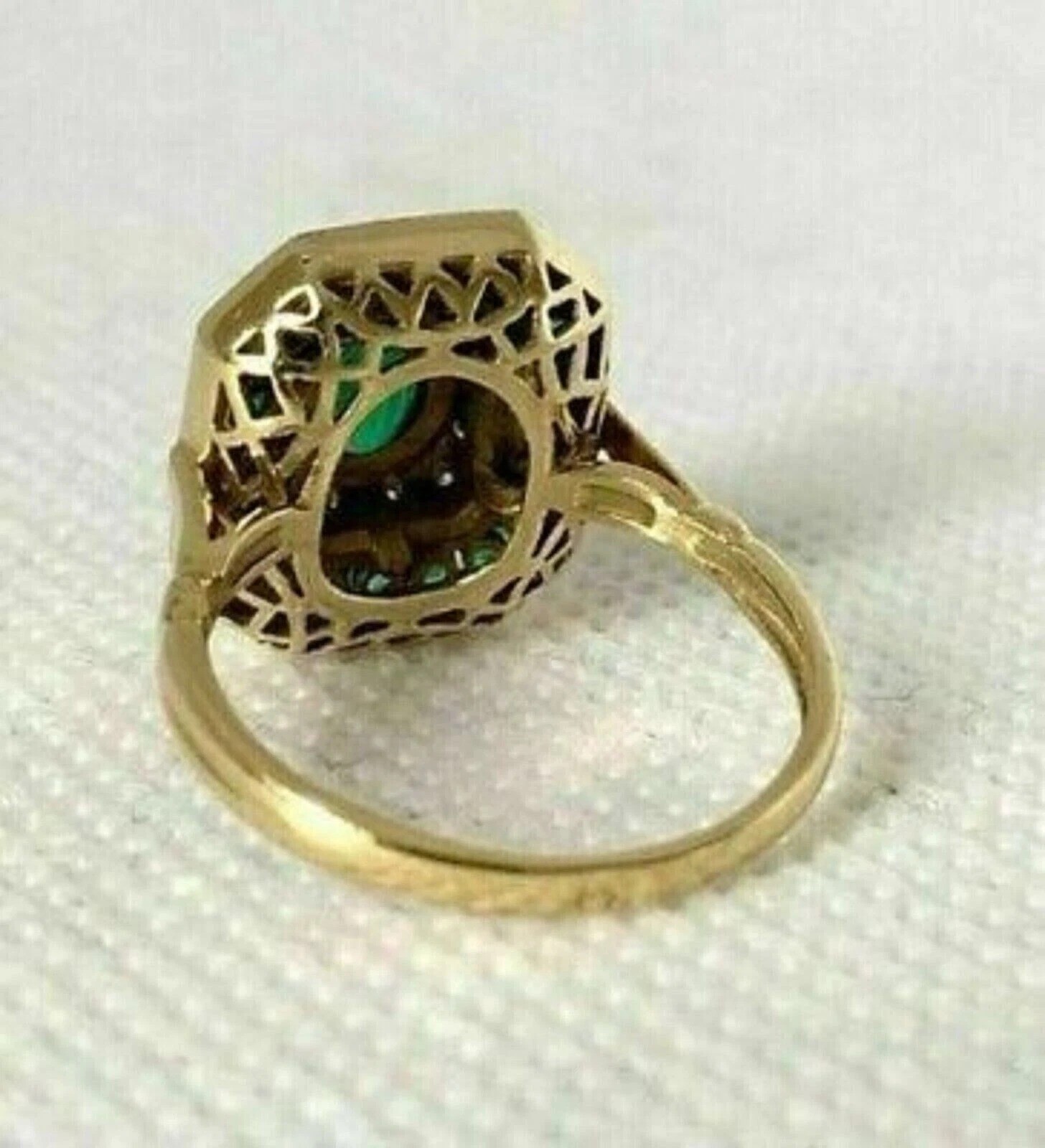 Vintage Art Deco Style Oval Lab Created Emerald Engagement 14K Gold Finish Ring